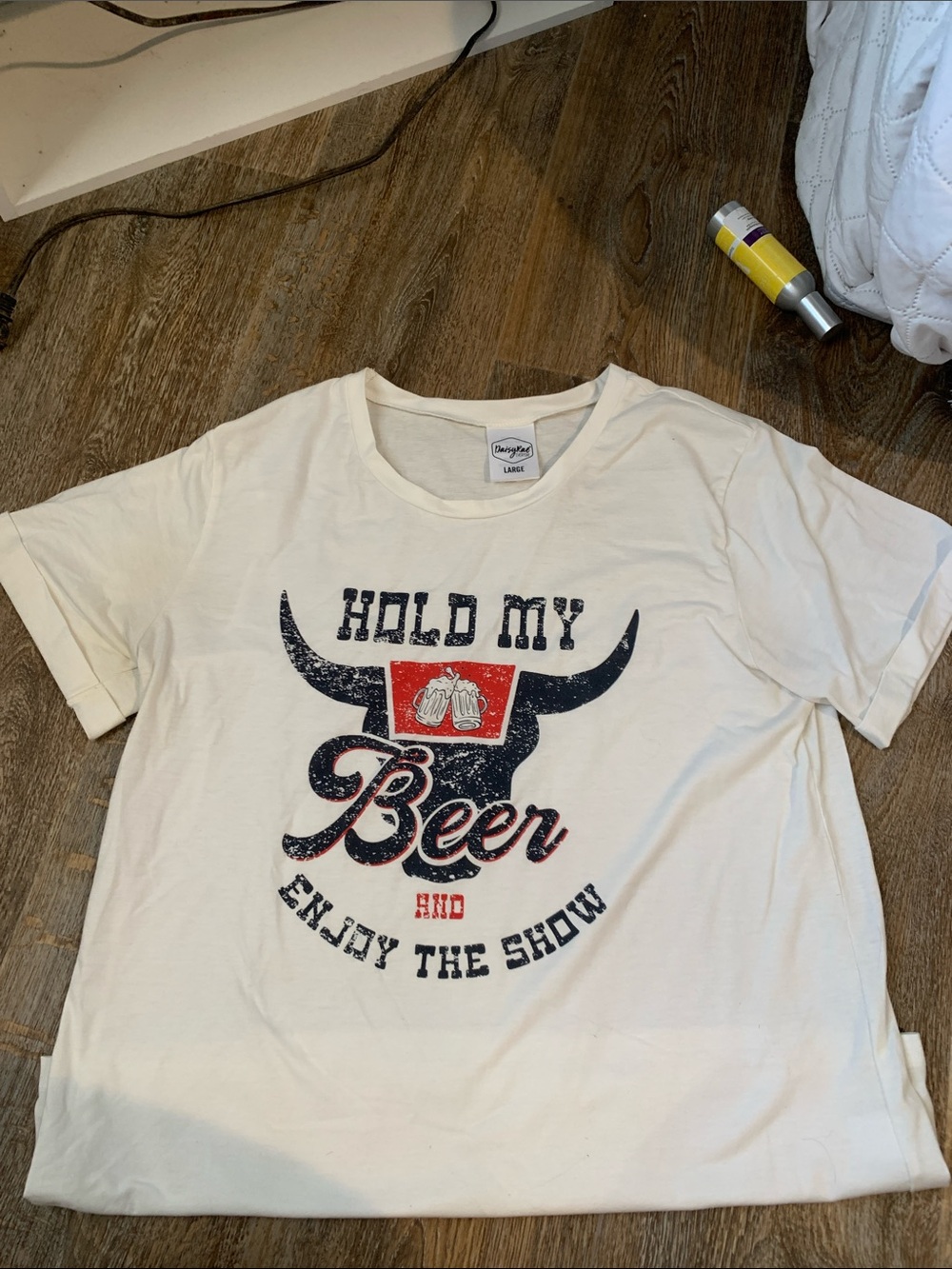 #100 Vintage-Inspired Cream "Hold My Beer" Graphic Tee - Large